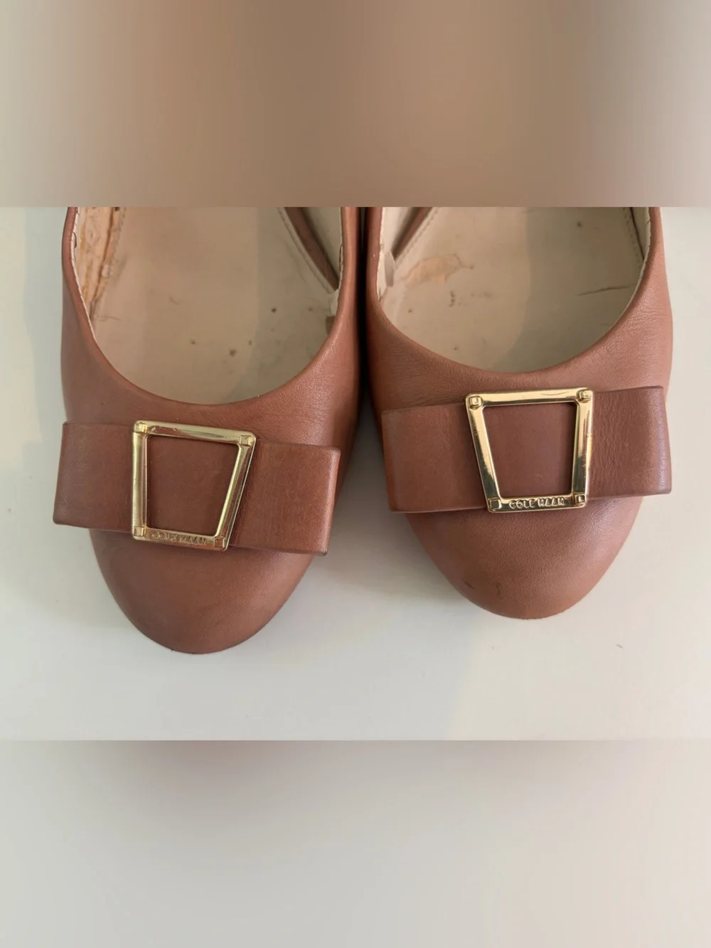 Cole Haan Women Emory Leather Tan Round-Toe Block-Heel Pump Buckle Bow - Size 11